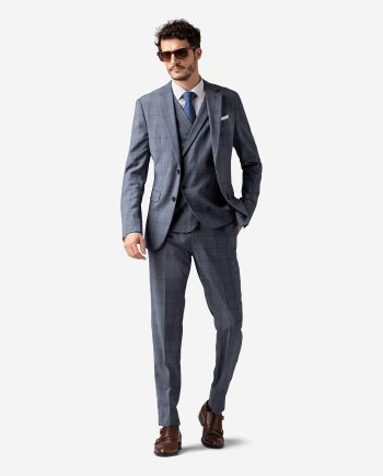 Blue Grey Three Pieces Suit