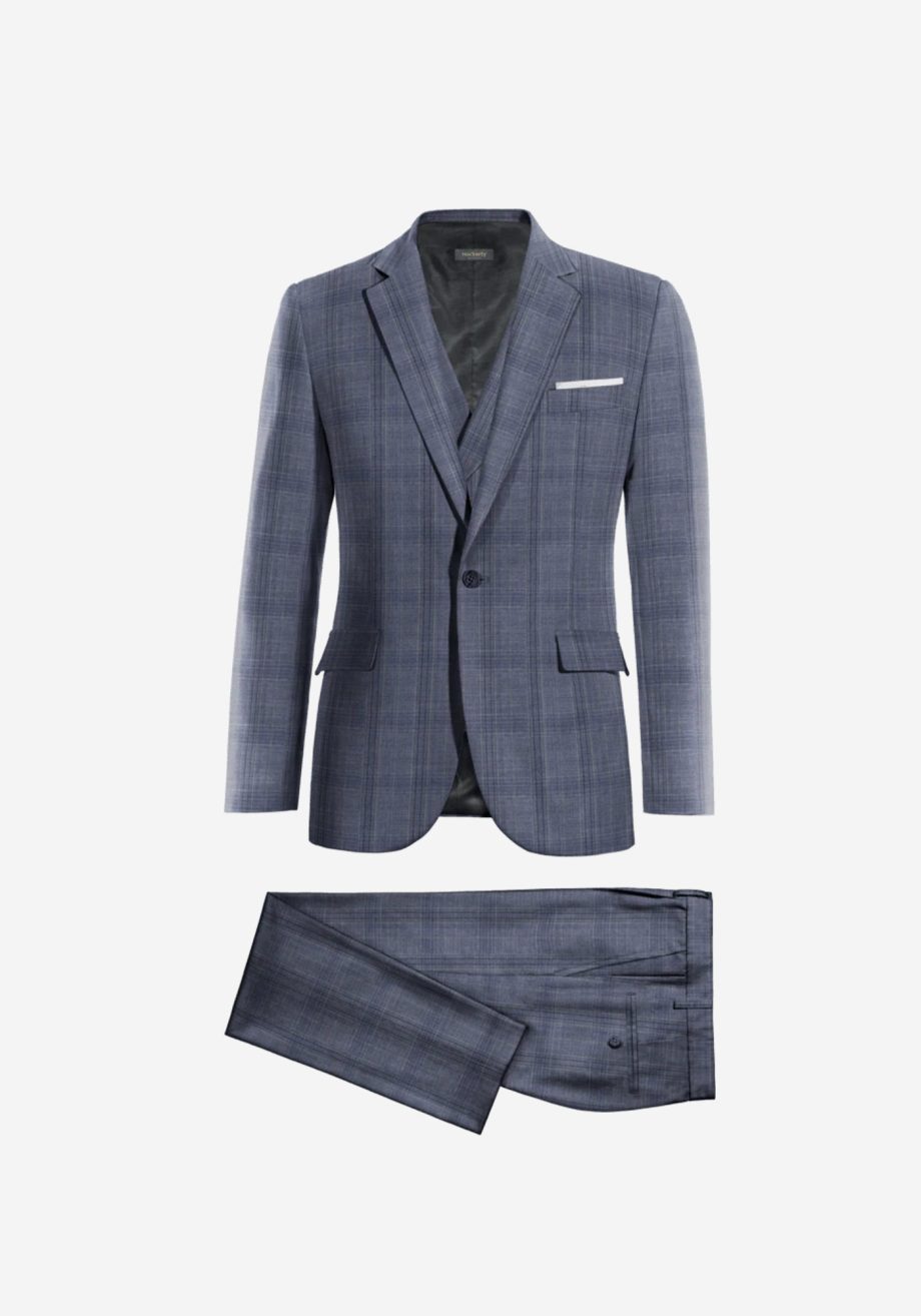 Blue Grey Three Pieces Suit